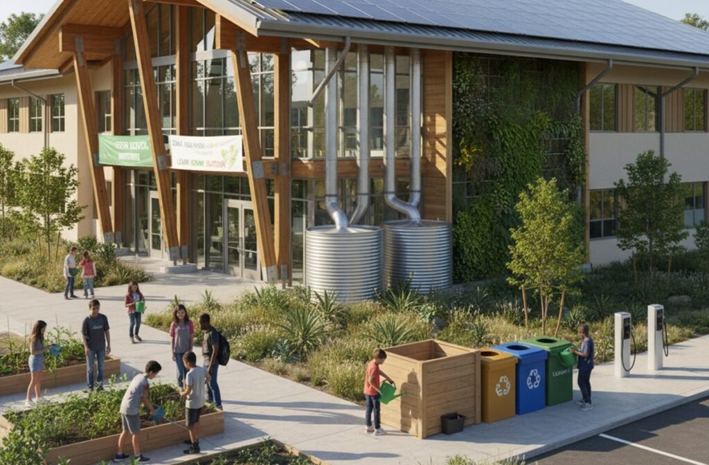 How Schools Are Adopting Sustainable & Eco-Friendly Education Practices? students learning in an eco-friendly sustainable school