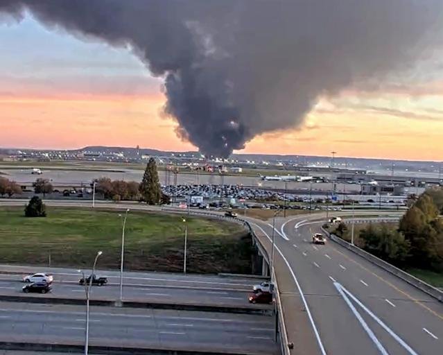 The plane crashed smack into an industrial area