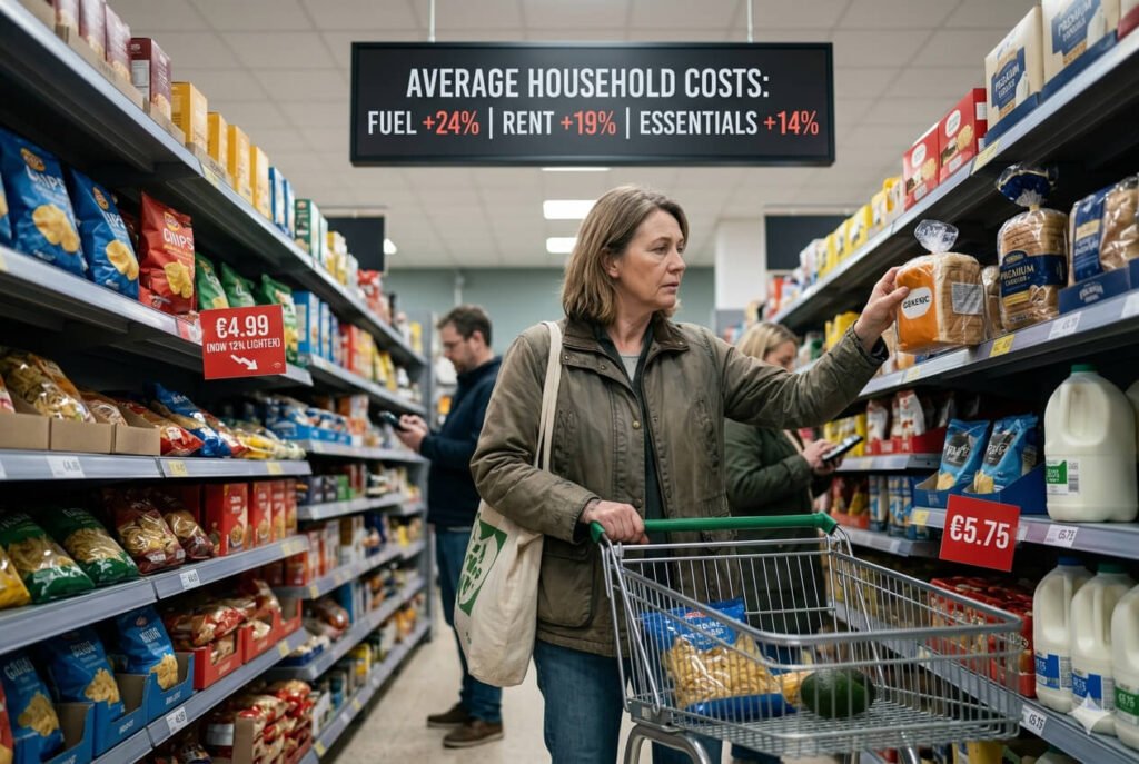 "Graph showing the rise of rent and energy costs compared to stagnant wage growth in 2026."