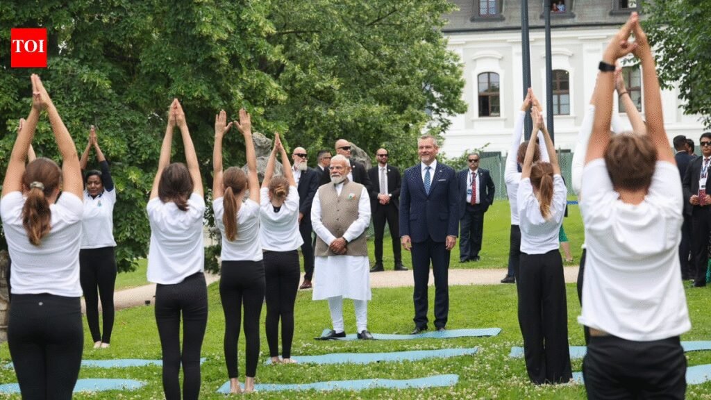 PM Modi witnesses schoolchildren from Slovakia perform Yoga during his visit, shares pictures | India News