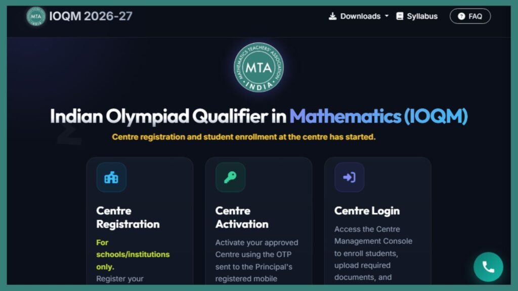 IOQM 2026 registration begins for Math Olympiad qualifiers at ioqm.mtai.org.in; exam on September 6 | Education News