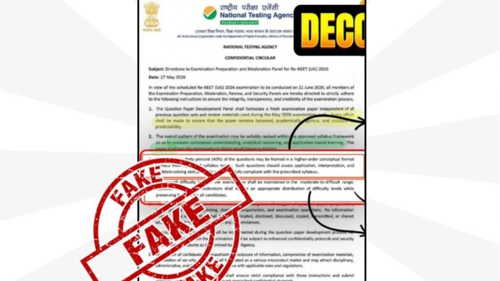 NTA dismisses fake notice claiming exam pattern revised for NEET re-test 2026 | Education News