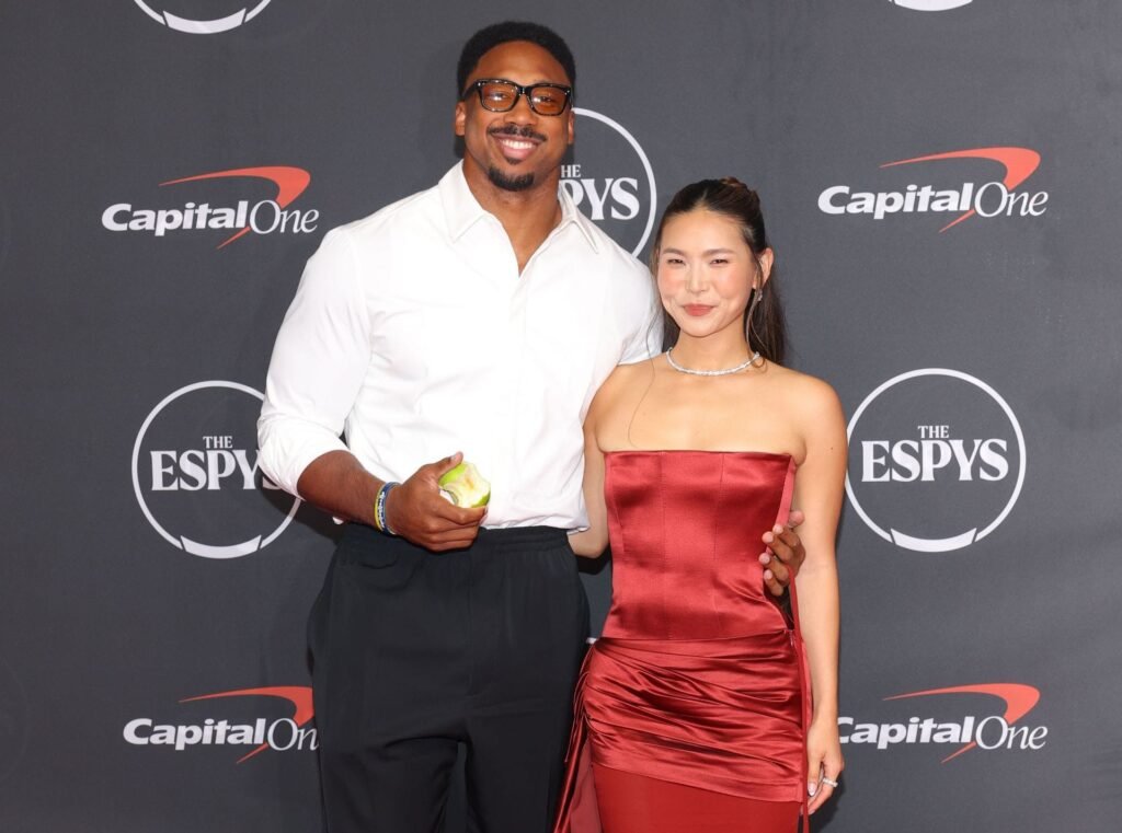 NFL fans react as Myles Garrett kisses GF Chloe Kim at 2026 ESPY awards red carpet