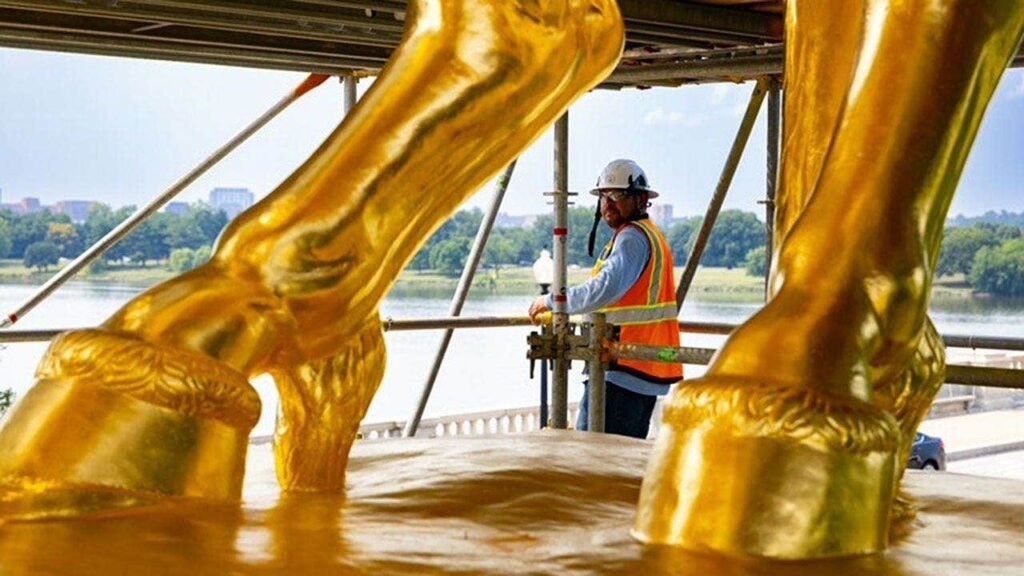 Arts of War sculptures revealed as scaffolding removed at Lincoln Memorial