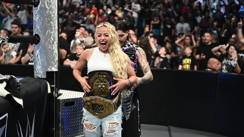 Liv Morgan reacts after Dominik Mysterio decides to help his current rival