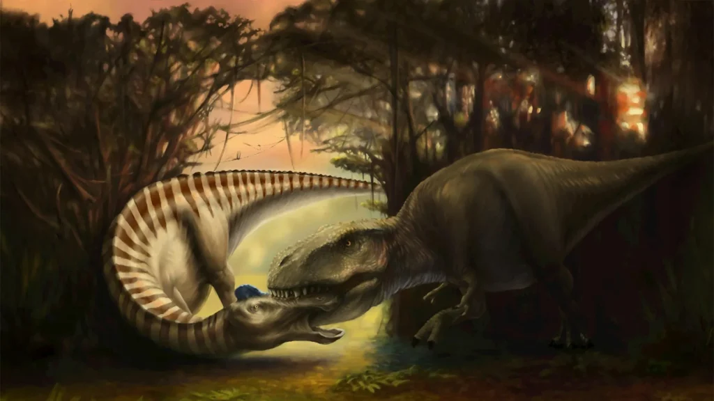 This dinosaur fossil captures the final moments of a T. rex attack
