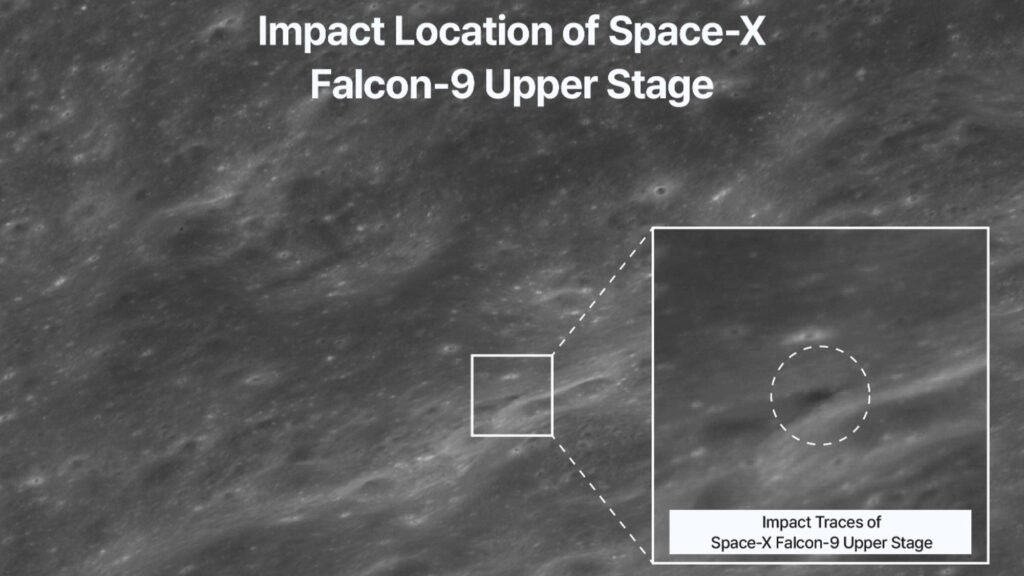 SpaceX rocket’s impact crater on the moon spied by Korean lunar orbiter (photos)