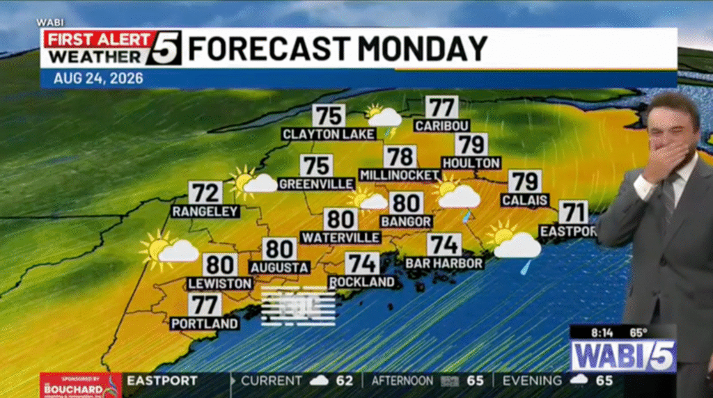 Maine meteorologist laughs uncontrollably during live weather report